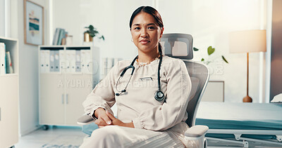 Buy stock photo Portrait, doctor and healthcare with woman in office for medical physician, insurance or obgyn consultant. Fertility specialist, gynecology or reproductive expert with person in hospital for wellness