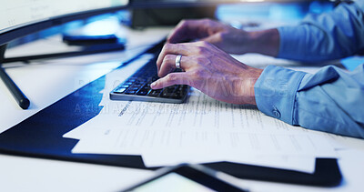 Buy stock photo Computer, search and hands of business person for contract, programming or website. Planning, communication and typing with employee, keyboard and office for online administration or government work