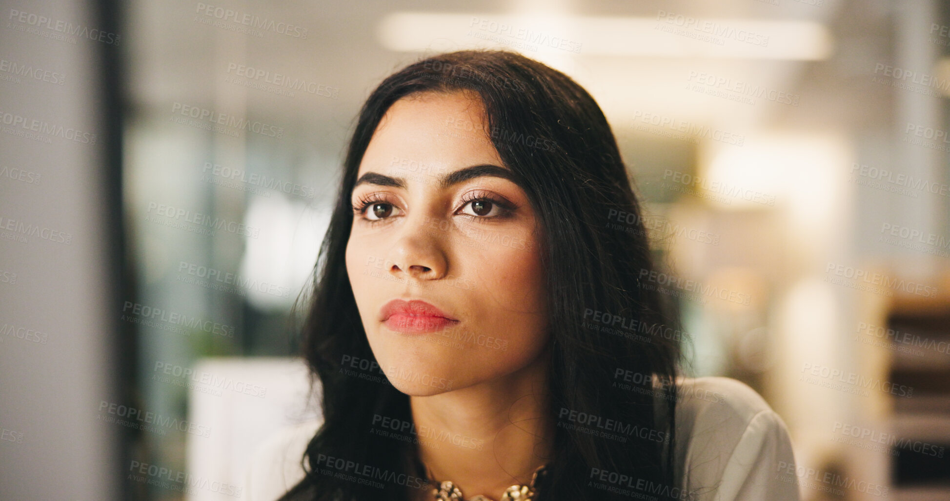 Buy stock photo Online, computer and research with business woman in office for news editor, article reporter and fact check. Review, writer department and journalist with person in media agency for proofreading