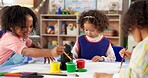 Learning, children and painting in class for art, creative talent and development in preschool. Education, students drawing and kids with watercolor for growth, artwork and sketch on paper with brush