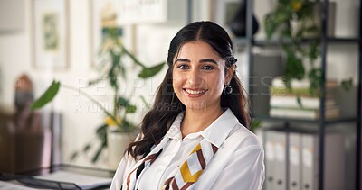 Buy stock photo Happy, portrait and business woman with confidence for administration or secretary assistance at office. Face, female person or receptionist with smile for company service, career or job opportunity