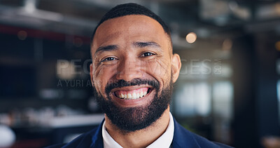 Buy stock photo Confident, business man and smile portrait in office for finance advice, corporate or auditor. Happy male employee, certified accountant or tax practitioner for compliance, company audit or guidance