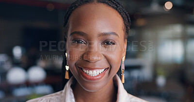 Buy stock photo Black woman, portrait and lawyer in office for legal advice, corporate business or advocate. Happy employee, government attorney or professional consultant for growth, career pride or justice