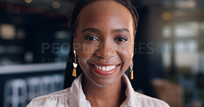 Buy stock photo Portrait, black woman and lawyer in office for legal advice, corporate business or advocate. Happy employee, government attorney or professional consultant for growth, career pride or justice