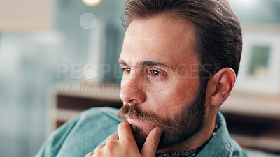 Buy stock photo Man, thinking and business insight with future, corporate vision and contemplating company growth. Inspiration, reflection and male person with professional decision, choice or career mindset