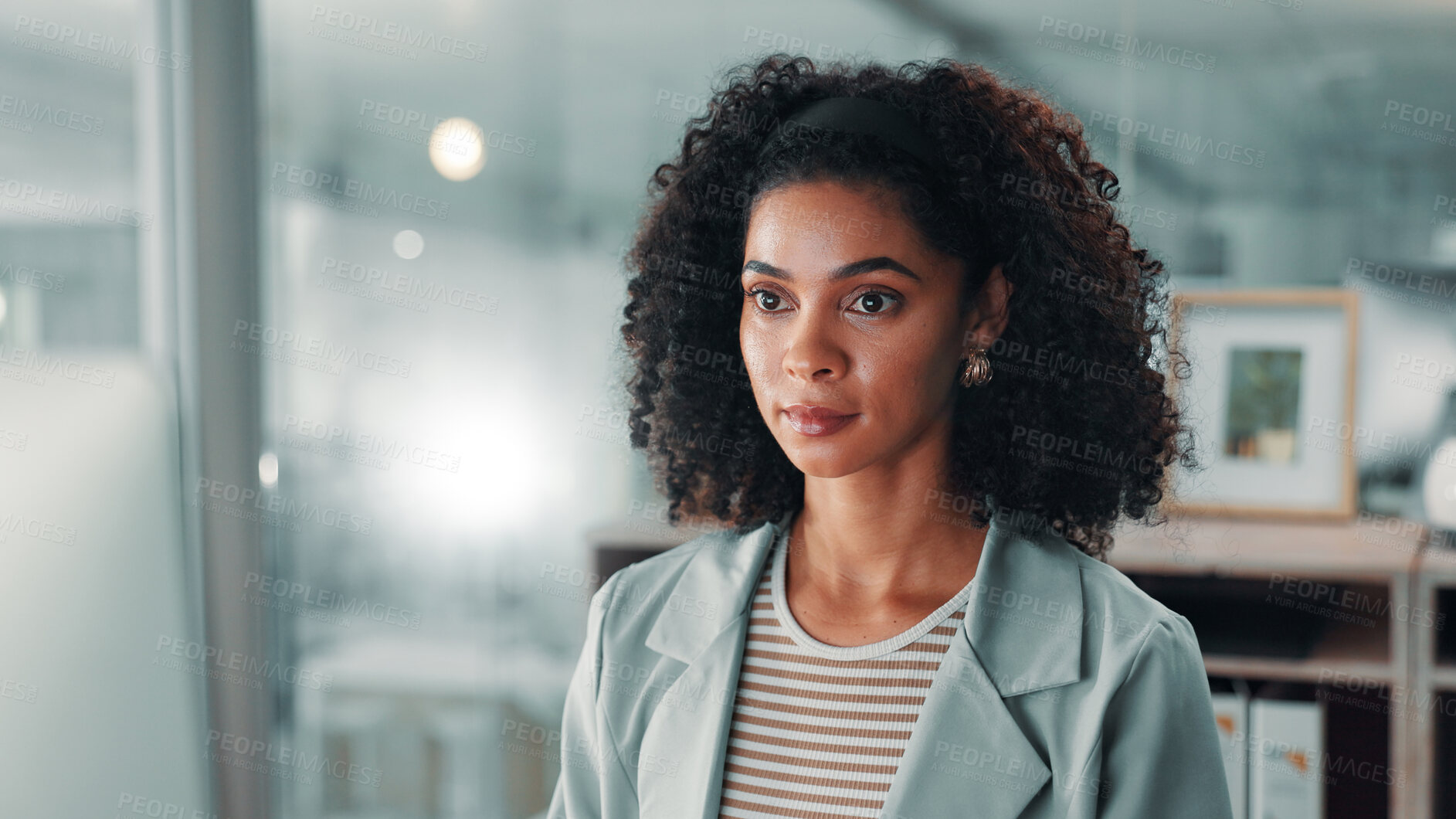 Buy stock photo Office, businesswoman and editing with computer for information, news and editor for publication. Career, female person and journalist with digital for blog solution, copywriting and reading article