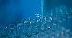Science, chemical and research with test tubes in laboratory for drug screening, enzyme analysis or healthcare pipette. Medical study, cell culture and formula with closeup of vials for dna sample