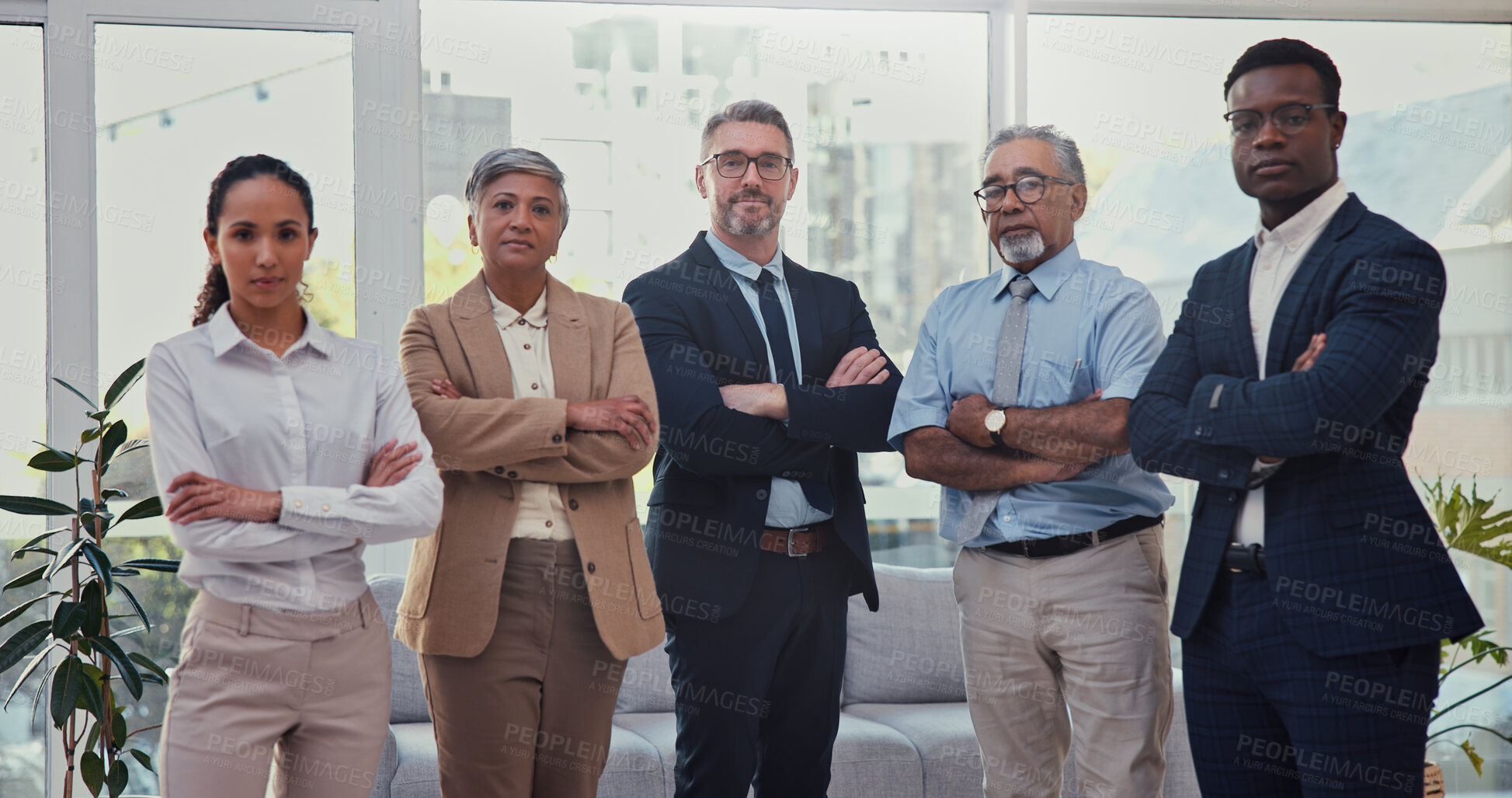 Buy stock photo Arms crossed, portrait and community of business people in office for solidarity, about us or diversity. Leadership, staff and collaboration with group of employees for teamwork and partnership