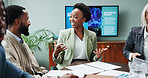 Collaboration, meeting and planning with business people in office for neuro syncing chip development. Conversation, innovation and pitch with employee group in workplace for discussion or launch
