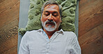 Relax, calm and man at guided meditation class for mindfulness, peace and calm practice. Zen, yoga nidra and mature person at somatic healing session for wellness, mental health or trauma release.