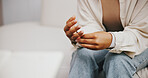 Mental health, hands and patient with anxiety, therapy and stress for sharing of trauma and counselling. Psychology, person and nervous for evaluation in clinic, space and consultation for grief