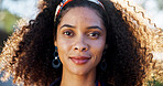 Portrait, business and black woman with pride in city for corporate career, viewing and real estate. Closeup, female realtor and ambition for property, urban development and opportunity of expansion 
