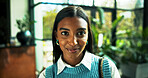Portrait, business and happy Indian woman in office as green consultant with ambition for career. Face, professional employee and confident worker, sustainability advisor or eco friendly specialist