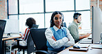 Portrait, proud and woman with headset at call centre for customer support, contact us and advisor. Female person, consultant and arms crossed for online assistance, career pride and friendly service
