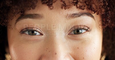 Buy stock photo Closeup, face and woman with eyes for vision, eyecare or contact lenses for eyesight, optometry and wellness. Retina, iris and ophthalmology with female person, lashes or eyebrows with health