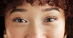 Closeup, face and woman with eyes for vision, eyecare or contact lenses for eyesight, optometry and wellness. Retina, iris and ophthalmology with female person, lashes or eyebrows with health