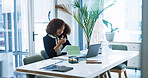 Phone call, office or African businesswoman with tablet for budget savings, risk assessment or research. Financial advice, review or investment banker with technology for accounting, taxes or client