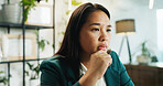 Office, business woman and accountant with thinking for finance project, professional career and idea. Workplace, female person and financial consultant with solution for auditing, serious and job