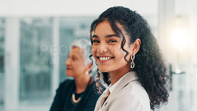 Buy stock photo Office, businesswoman and accountant in portrait for meeting, confidence and about us for finance agency. Career, female person and financial advisor with happiness for investment, project and growth