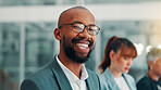 Office, businessman and accountant in portrait in meeting, confidence and about us for finance agency. Career, male person and financial advisor with smile for investment, project growth or happiness