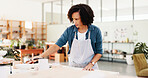 Workshop, woman and inspection with bowl for pottery, small business and notes for stock management. Ceramic store, female person and potter with checklist for creativity, order and mug as product