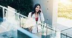 Business woman, realtor or negotiation with phone call for property, communication or chat. Happy, female person or real estate agent with smile on mobile smartphone for conversation or discussion