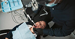 Appointment, hands and medical dentist with patient in office for checkup, mouth operation or surgery. Dentistry, healthcare or hygiene with medicine professional and woman at clinic from above