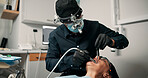 Appointment, medical procedure and woman with dentist in office for healthcare or mouth operation. Checkup, dental hygiene or oral exam with person and medicine professional at clinic for dentistry