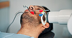 Appointment, medical and x ray with patient in dentist office for checkup or mouth operation. Dental hygiene, healthcare or oral procedure with man at clinic for dentistry, exam or surgery closeup