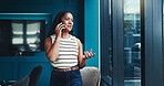 Office, businesswoman and journalist with phone call for talking, negotiation and questions to source. Career, person and publication editor with mobile for news verification, discussion and contact