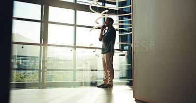 Buy stock photo Business, thinking and man in office, ideas or contemplation for design company. Person, employee or consultant in workplace, problem solving or creative for project, planning or decision with choice