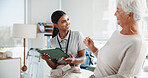 Physiotherapist, tablet and mature patient consulting with medical results, report and mobility. Physical therapy, chiropractor and person on digital tech for diagnosis, treatment and rehabilitation