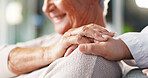 Hospital, doctor and support for senior patient, checkup and consultation for healthcare, empathy or ill. Clinic, medical professional and care for elderly person with dementia, sickness or diagnosis