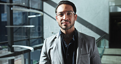 Buy stock photo Business, man and portrait with confidence in office building for internal auditing, financial organization and about us. Professional, employee and ambition at actuary firm for finance career pride