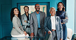 Portrait, group and business people in office, investment and diversity with confidence, finance advisor and smile. Face, accounting and employees in workplace, partnership and support with pride