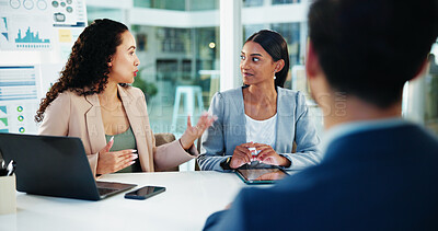 Buy stock photo Business, meeting or people with discussion in office for financial strategy development, forecasting or planning. Finance manager, collaboration or feedback on cash flow analysis or project progress