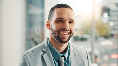 Buy stock photo Portrait, business and man in office, smile and confidence with pride, career ambition and accounting. Financial advisor, consultant and employee in workplace, economy analyst and stats specialist