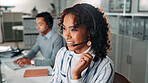 Microphone, smile and call center with business woman for virtual consultation, help desk and crm. Customer support, online advisor and contact us with person in office for communication and agent
