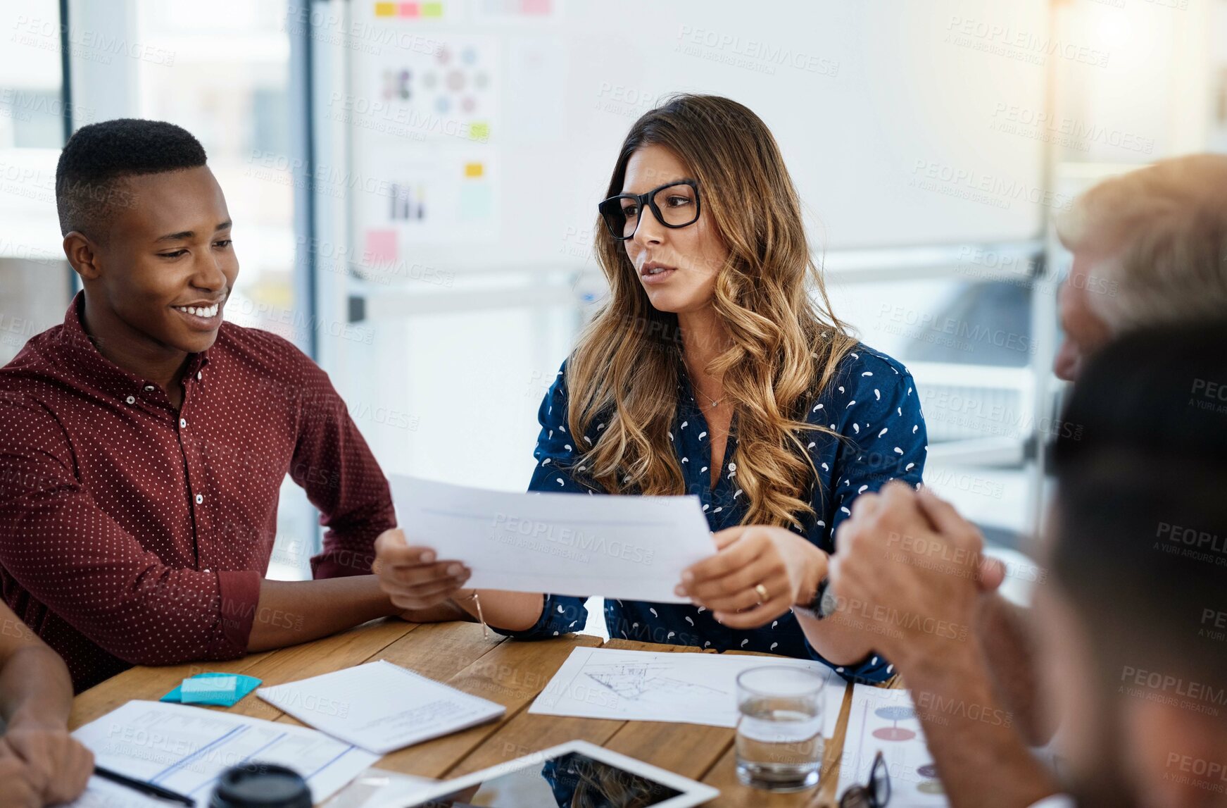 Buy stock photo Collaboration, documents and meeting with group of business people in office together for training workshop. Coaching, planning and report with employee team in workplace for upskill development