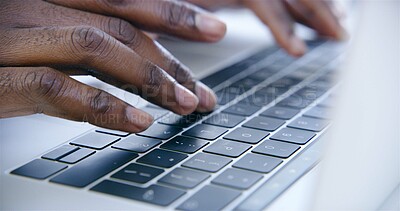 Buy stock photo Hands, typing and laptop with business person, online and digital calendar with closeup. Internet, writing and worker research with notes, report and planning work agenda with technology at job