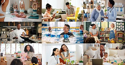 Buy stock photo People, collage or global skills with profession for community difference, inclusion or variety. Group, international or diversity with occupation or talent for helpful service, change or development