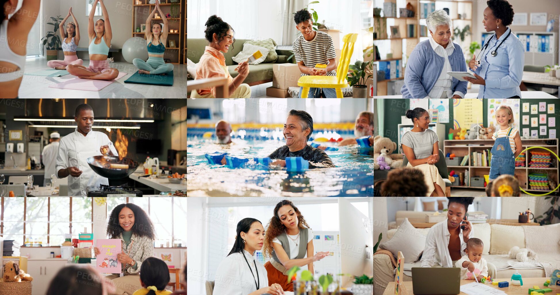 Buy stock photo People, collage or global skills with profession for community difference, inclusion or variety. Group, international or diversity with occupation or talent for helpful service, change or development