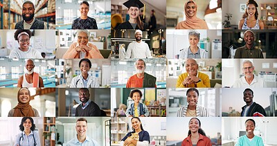 Buy stock photo Collage, diversity and portrait of people at location for business, development or education. Different, inclusion or pride with smile of men and women at school or workplace for career and learning