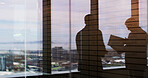 Silhouette, meeting and team with business people in office for regional plan, urban developer and b2b. Partnership, zoning code regulation and property acquisition with employees for infrastructure
