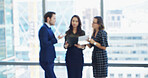 Office, paperwork and meeting with business people for partnership, discussion or agenda. Document, proposal and b2b contract with team blur for feedback, corporate review and networking or workshop