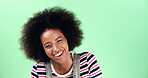 Afro, portrait and smile with black woman on green screen for college or university advertising. Education, marketing and mockup space with happy student un studio for learning or scholarship