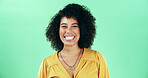 Portrait, happy and woman in studio as hairdresser isolated on green background with space. Hairstylist, confident professional and salon for hair care, beauty and small business owner in Brazil