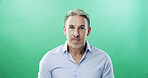 Business, mature and portrait of man with fashion or style on a green background for job. Australia, career and confident with professional employee person in work outfit on studio mockup space
