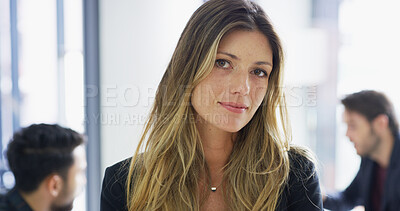 Buy stock photo Portrait, business and woman with pride in office as accountant, finance advice and ambition. Female person, consultant and about us, accounting experience and financial industry for asset management