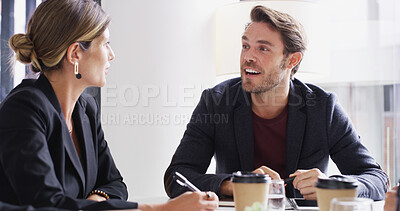Buy stock photo Finance, negotiation or businessman in meeting with investor, teamwork or investment budget. People, review and accountants talking in boardroom for feedback, accounting audit and risk management